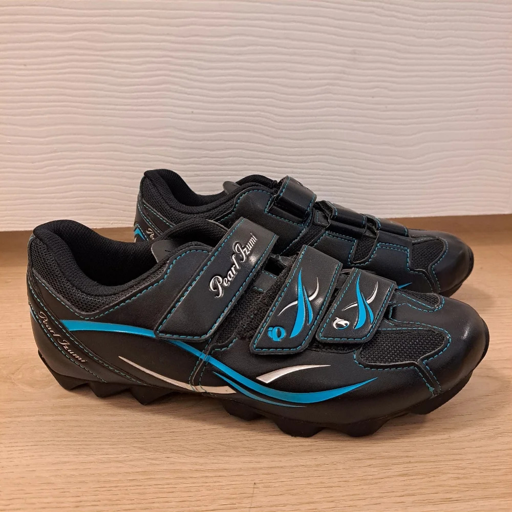 Pearl Izumi Black Blue All Road 2 Hook & Loop Athletic Cycling Shoes Size 7.5